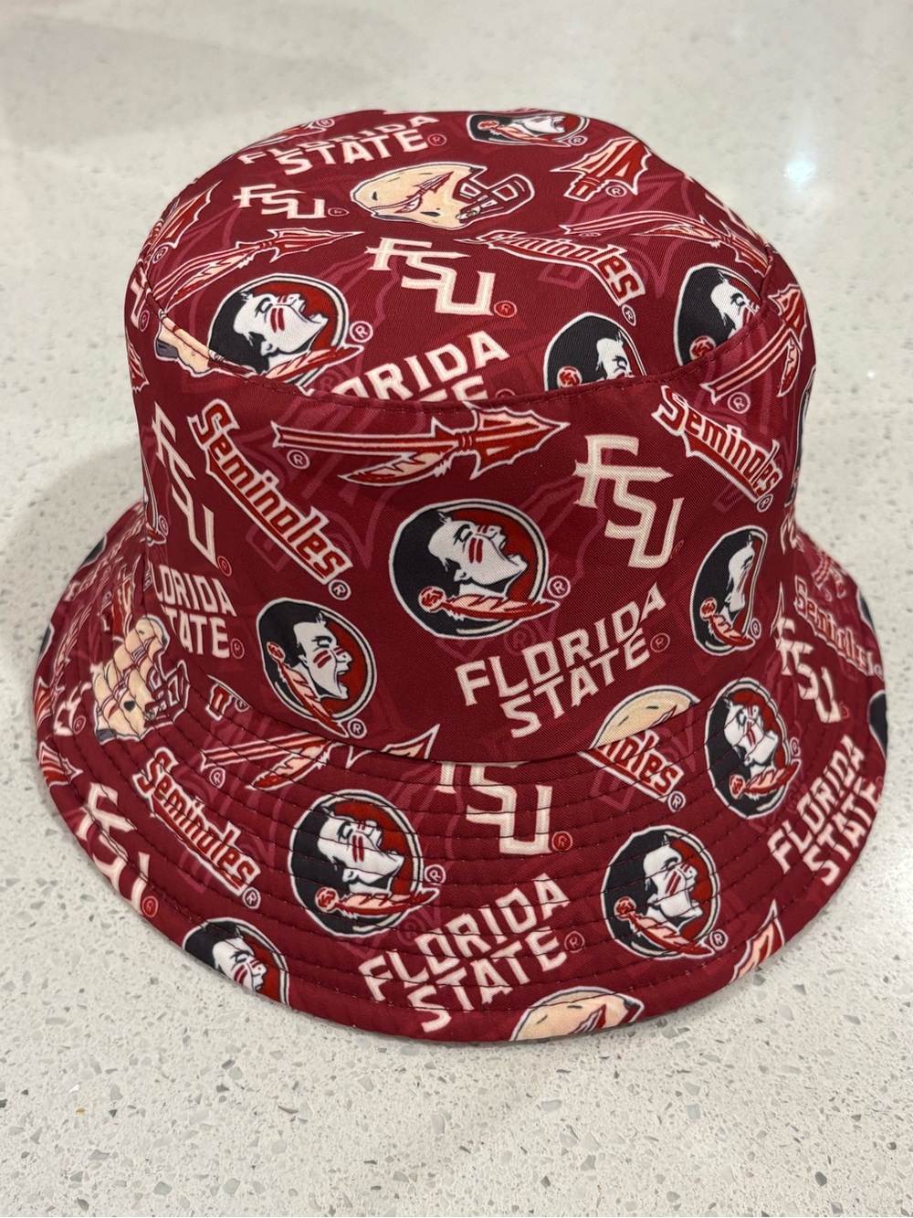 New Florida State Seminoles Bucket Hat Garnet FSU Tossed Logo Print OSFM